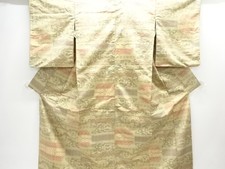 7735646: JAPANESE KIMONO / ANTIQUE KIMONO / SILK / TSUMUGI / WOVEN STRIPE  FLOR