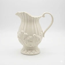 Ironstone Pitcher White Leaf Creamer Centerpiece Table Decor Relacement Vase
