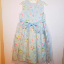 Vintage Thomas Sheer Organza Blue Floral Dress Girls Sz 10