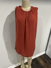 Dress Size Medium Women Orange Sleeveless PLEATED SHIFT Shirt Dress