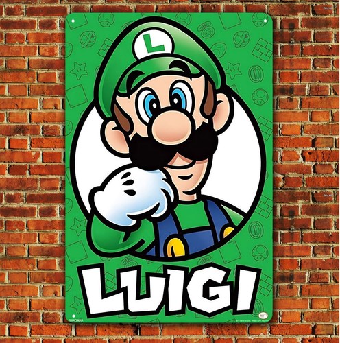 Luigi Metal Poster Tin Sign (8x12in) - Nintendo Mario Bros Video Game Art Decor