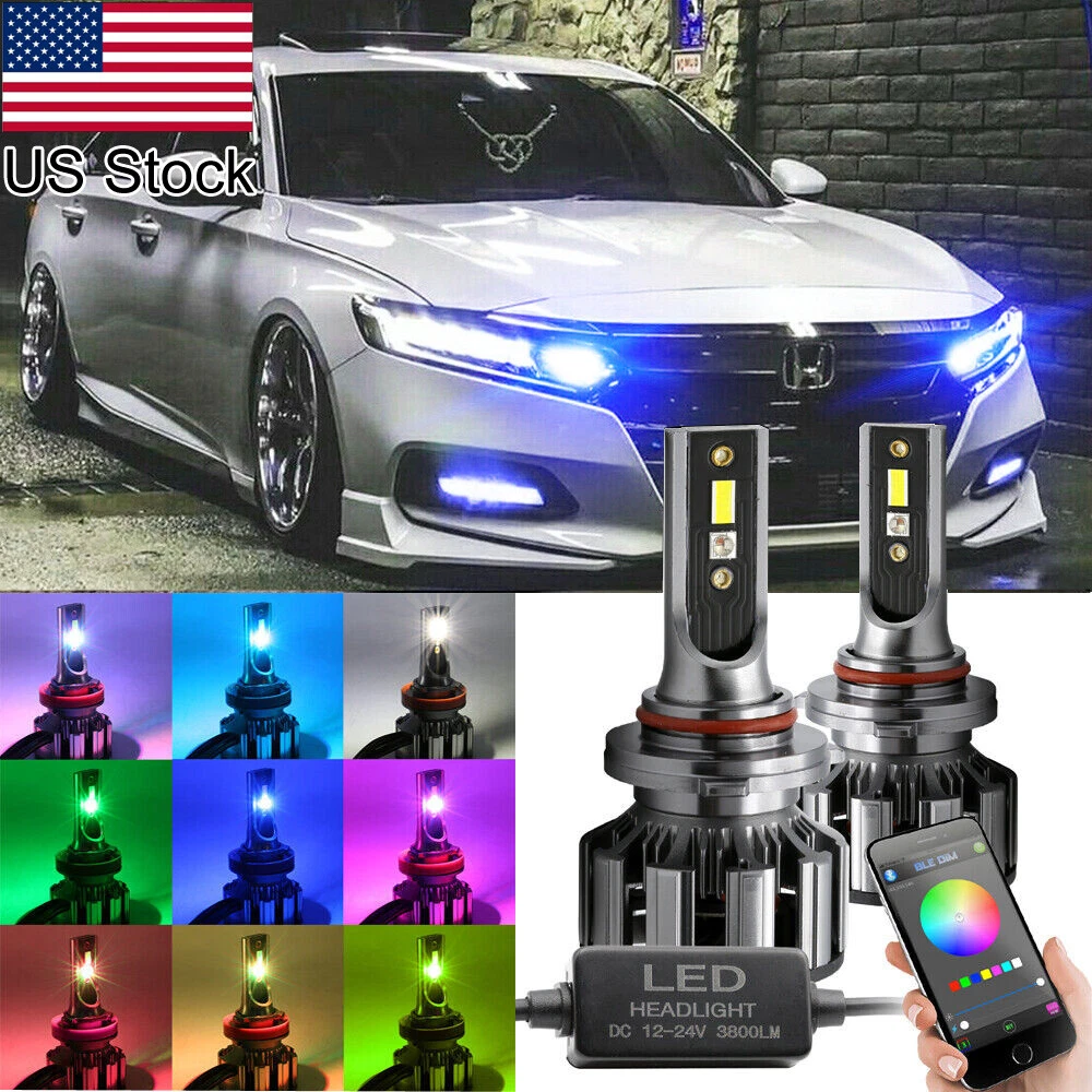 2x 9005 RGB Phone APP Control LED High Beam DRL Bulbs For Honda Accord 2018-2021