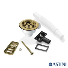90 mm Goldsieb Ablaufgarnitur, 2x Überlauf für Astini RAK Rangemaster Keramikspüle
