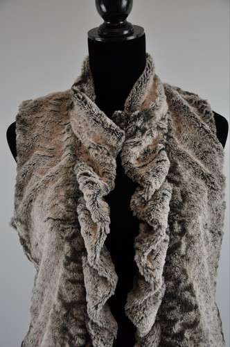 Multiples Womens Petite Small Faux Fur Open Vest - Browns Grays - Lined - Picture 5 of 8