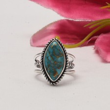 Belli Blu Rame Turchese Gemma 925 Argento Sterling Artigianale Anello All Misura