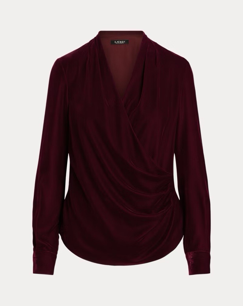 ラルフ・ローレン Lauren Ralph Lauren Plus-Size Pleated Velvet Surplice Blouse レディース Sz 12- Ralph Lauren Women's Pleated Velvet Surplice Blouse