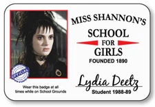 BEETLEJUICE LYDIA DEETZ HALLOWEEN COSPLAY PROP NAME BADGE W/ PIN FASTENER