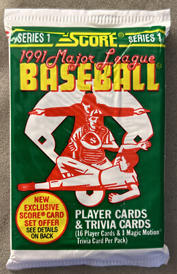 1991 Score Baseball Card Pack Will Clark Giants (Top) Alejandro Pena Mets (Back)