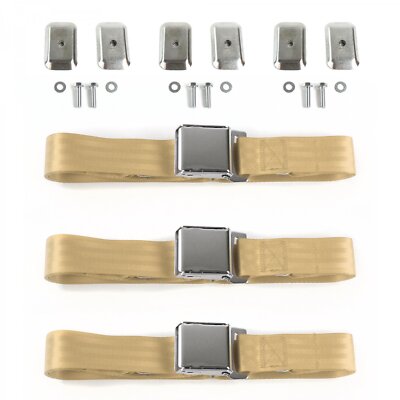 Ford Thunderbird 1967 - 1976 Airplane 2pt Tan Lap Bench Seat Belt Kit w/ Bracket