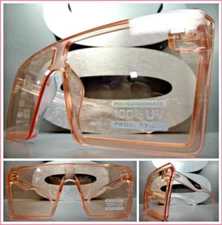 OVERSIZED Exaggerated Modern RETRO Shield SUNGLASSES Large Big Pink Frame Lens
