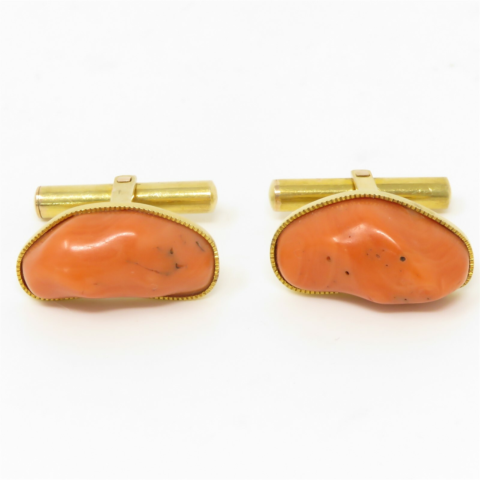 NYJEWEL Japan 14k Yellow Gold Natural Coral Cuffl… - image 1