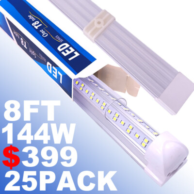 25Pack T8 8FT 144W LED Shop light Fixture 6500K 8Foot LED Tube Light Bulbs US