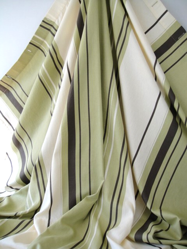 Nautica Green Brown Ivory Stripe 100% Cotton Standard Fabric Shower Curtain - Picture 2 of 7