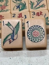 Two  F.I. MAH JONG Jongg TILES The Piroxloid Company Your  Pick. 95 Years Old