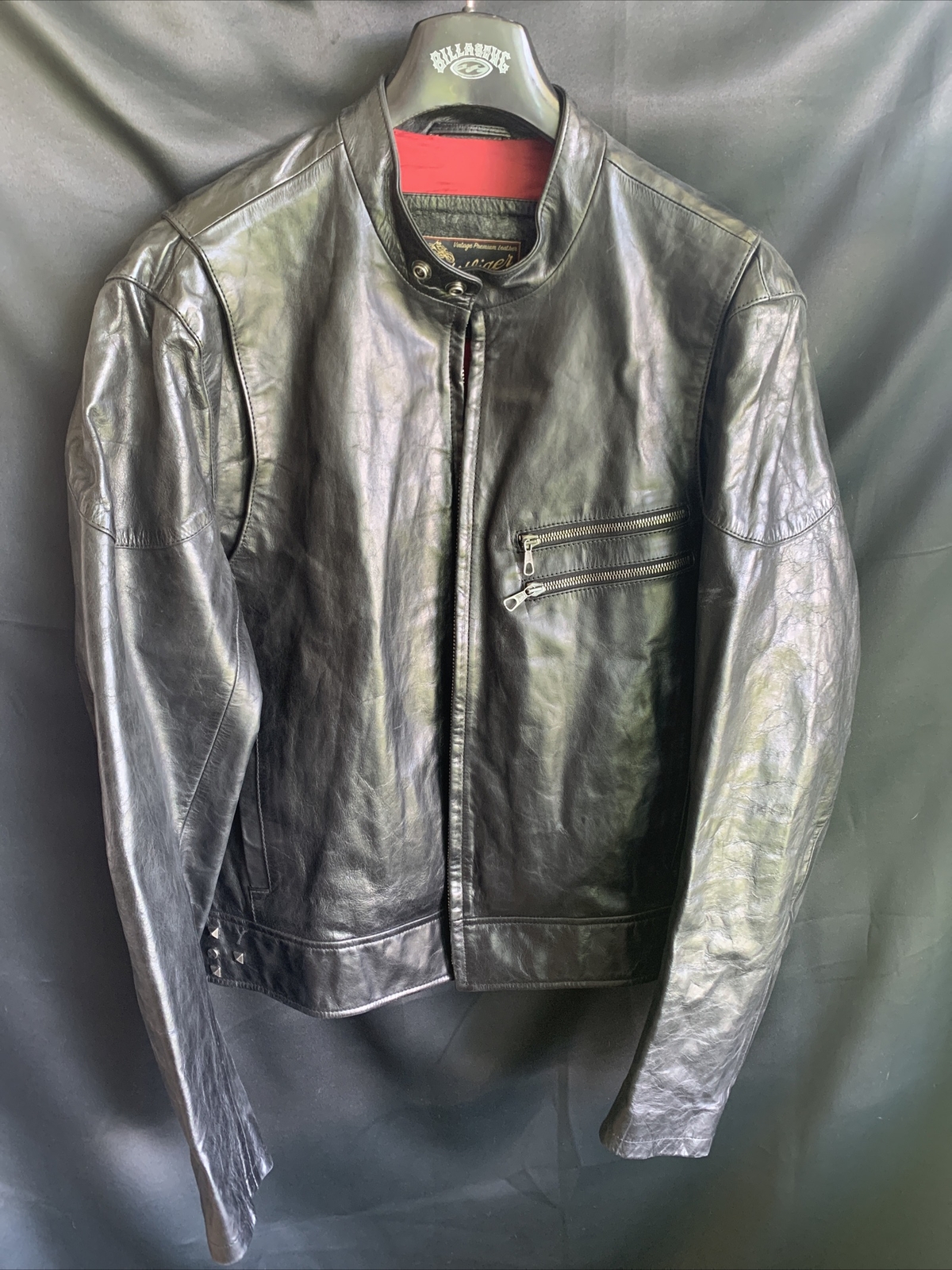 Giacca vintage nera Hilfiger da uomo in pelle morbida cerniera media bomber pony biker