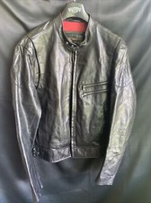 Vintage Black Hilfiger Mens Soft Leather Jacket Medium Zip Bomber Pony Biker