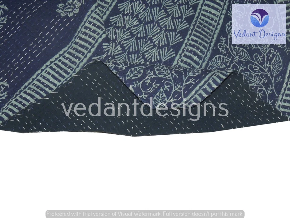 Edredón Kantha bloque reversible indio manta reina negra arte Foto 2 de 4