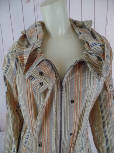 Baxis & Baxis Jacke L leichte Kapuze beige metallic blau gestreift Baumwolle Poly - Bild 7 von 12