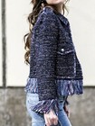 ZARA FEMME VESTE COURTE TRICOT TWEED BLAZER VESTE MANTEAU AVEC FRANGES XS NEUF