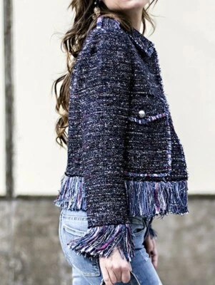 ZARA WOMAN SHORT JACKET KNITTED TWEED BLAZER JACKET COAT WITH FRINGES XS NEW - Image 1 of 4