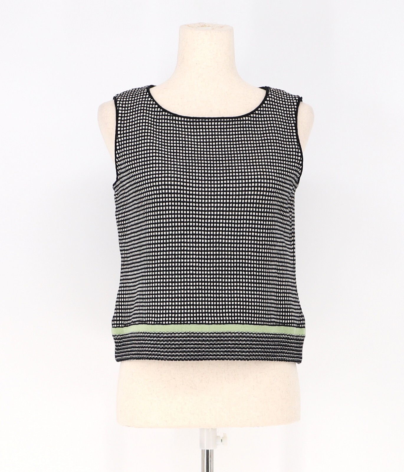 ST. JOHN SPORT Check Square Pattern Knit Sweater Vest Wool Blend Size S