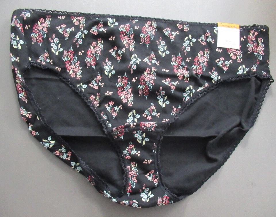 Bragas de bikini de algodón talla grande Charter Club para mujer, negras florales, 3X Foto 2 de 3
