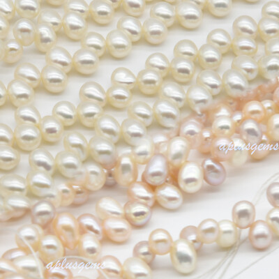 16in. Freshwater Pearl Oval Top-side Drilled 5-6mm Beads White or Multi Pink