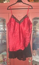 Secret Treasures Red Satin Babydoll Chemise XL 16/18 Black Lace Mesh Vtg 90s