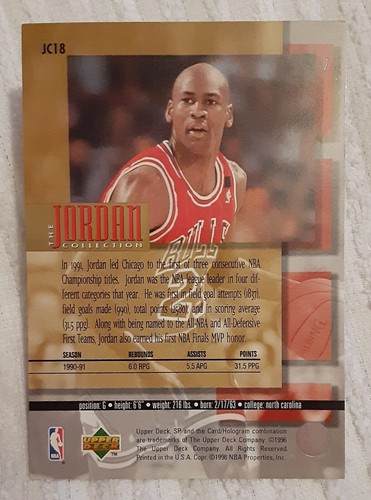 1995-96 Michael Jordan Chicago Bulls Upper Deck The Jordan Collection JC #18 - Picture 2 of 2