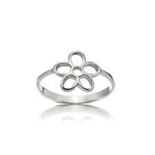 Sterling Silver High Polished Plain Simple Hollow Cutout Flower Ring, Size 5