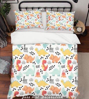 3D Cartoon Dinosaur Leaves Colorful Quilt Cover Set Bedding Sets Pillowcases 64