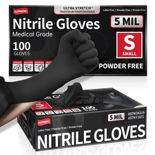 Disposable Nitrile Exam Gloves, 5 Mil Black, Powder-Free Heavy Duty Clean Glove