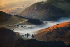 Landscape nature mountains valley mist trees forest Custom Gaming Mat Desk
