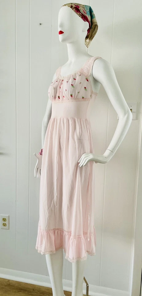 Vestido sin mangas vintage de lechera de nailon SEAMPRUFE años 50 S 34 ❤️ Camisón 🍒 Foto 3 de 4