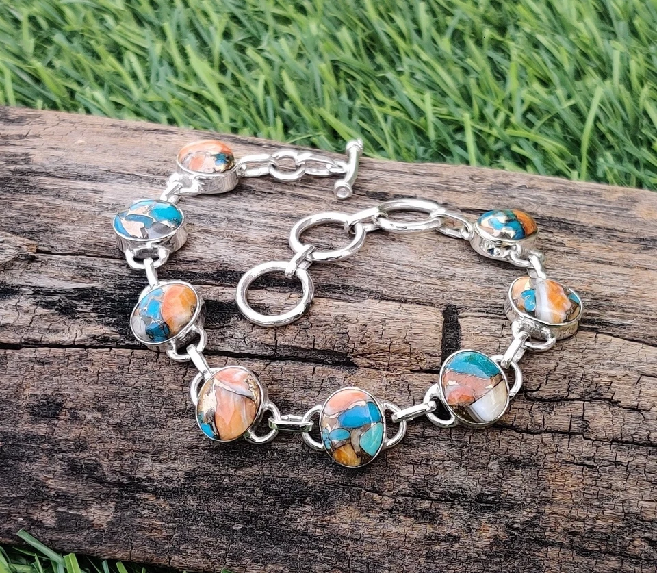 Pulsera Ostra Cobre Turquesa Plata de Ley 925 Joyería Artículo Regalo MO** Foto 3 de 4