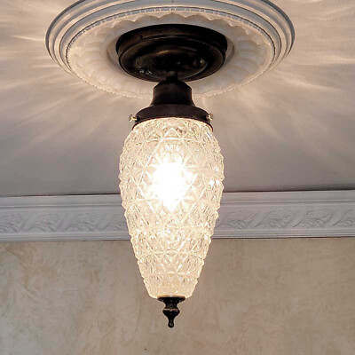 690a Antique Vintage 30s 40's Ceiling Light Lamp Fixture Glass