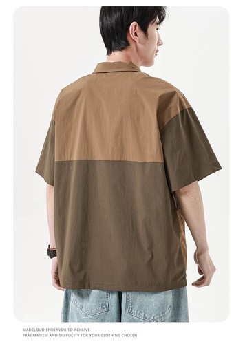 Hot Japanese Retro Workwear Shirts Summer Loose Short-Sleeved Shirt Lapel Tops - Picture 7 of 11