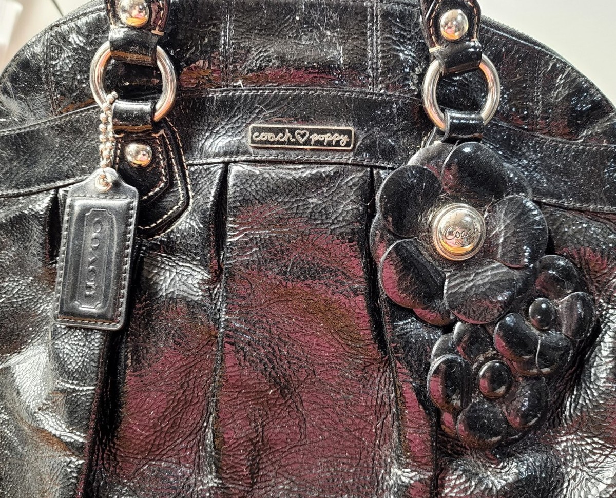 COACH Poppy BLACK Patent Leather 3D FLOWER Convertible