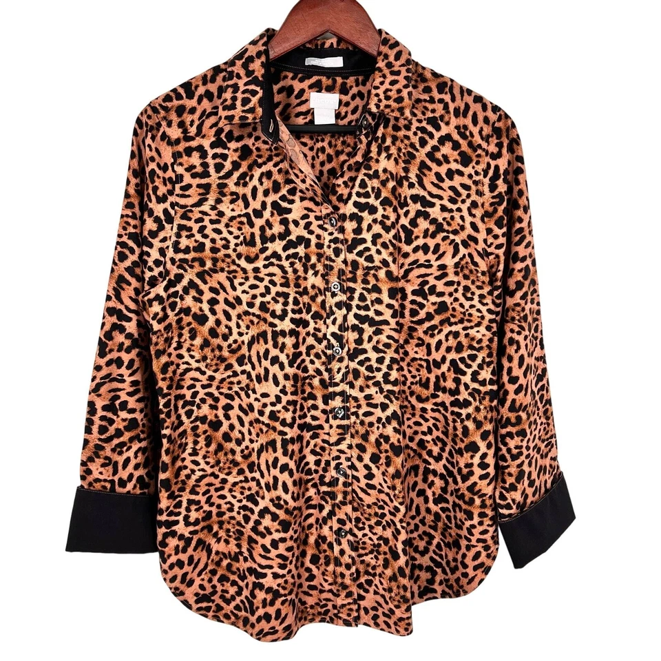 Blusa Camisa Top Formal Chicos 1 Mediana 8 Clásica Elegante Elastizada Sin Hierro Leopardo