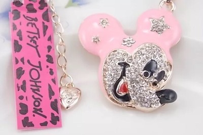 Betsey Johnson Necklace Mickey Mouse Pink And Gold Crystal