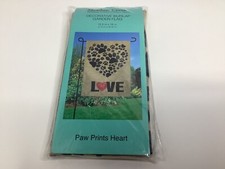 Meadow Creek Burlap Garden Flag Paw Prints Love Heart 12.5"x 18  NIP Small New