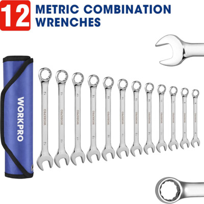 WORKPRO 12-Piece Combination Wrench Set, Metric 8-19mm, Premium Cr-V Wrench Sets