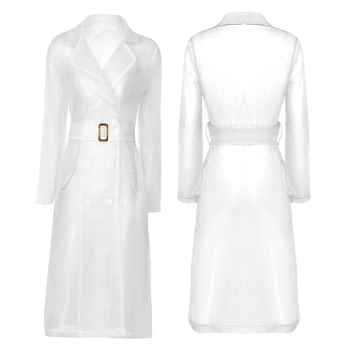 Womens Coat See Through Trench Notch Lapel Jackets Ladies Outerwear Cropped- - Picture 12 of 60