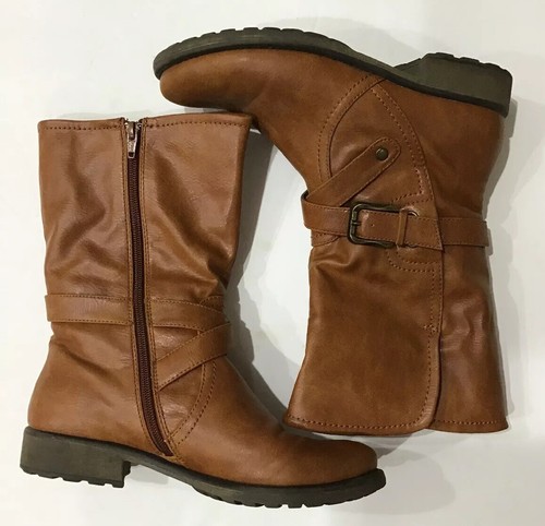 Tan Vegan Leather Motorcycle Boot 