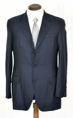 NWOT $2295 PRADA 93% Cashmere 7% Silk Navy Blue Herringbone Sport Coat Slim 38 R