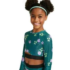 Justice Girls 2 Pce Long Sleeve Elastic Trim Floral L Rash Guard Swimsuit  --K8