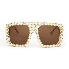 Oversized Square Sunglasses for Women with Sparkling Rhinestone Thick Shield ...