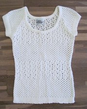 VINTAGE 90'S Y2K White Crochet Knit Sweater Top S/M SUMMER COASTAL Urban Boho