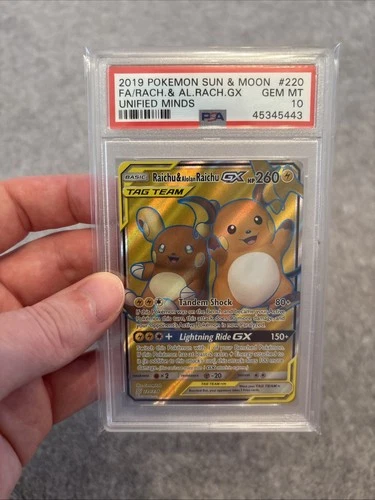 Pokemon Raichu & Alolan Raichu Gx Unified Minds Full Art 220/236 PSA 10 Gem Mint