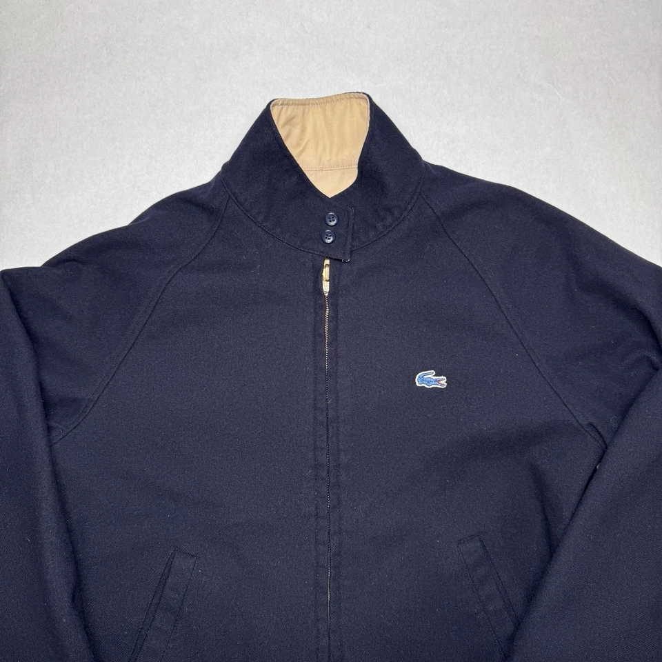 Chaqueta Harrington reversible vintage Lacoste para hombre grande azul/caqui Foto 3 de 4